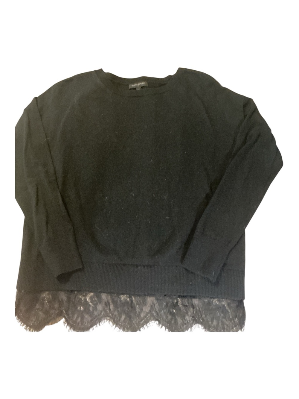 Banana Republic Black Crewneck Sweater with Lace Hem
